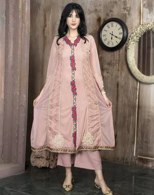 Peach embroidered net anarkali kurta 1