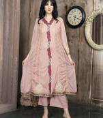 Peach embroidered net anarkali kurta