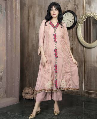 Peach embroidered net anarkali kurta 2