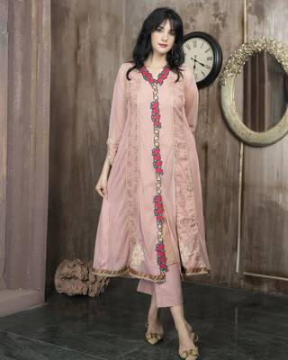 Peach embroidered net anarkali kurta 3