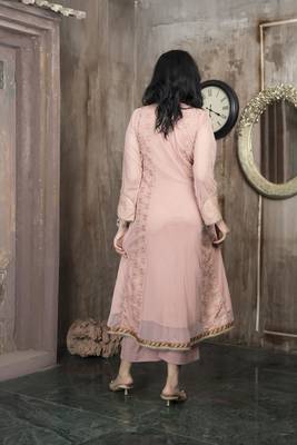 Peach embroidered net anarkali kurta 4