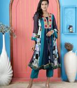 Navy-blue embroidered georgette anarkali kurta