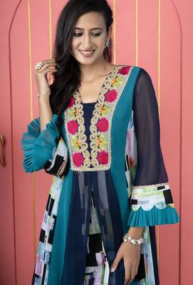 Navy-blue embroidered georgette anarkali kurta 4