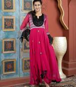 Pink embroidered georgette asymmetrical  kurta
