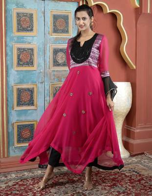 Pink embroidered georgette asymmetrical  kurta 2
