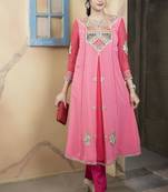 Light-pink embroidered georgette asymmetrical  kurta
