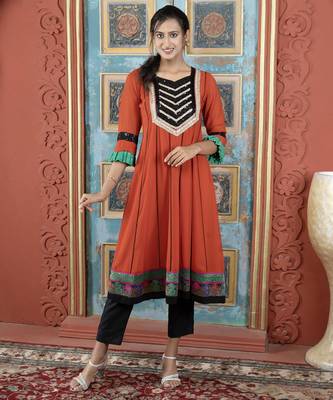 Brown embroidered georgette anarkali kurta 1