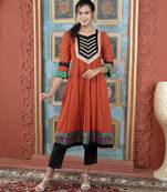 Brown embroidered georgette anarkali kurta