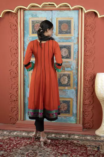 Brown embroidered georgette anarkali kurta