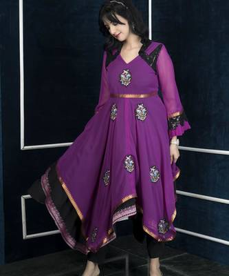 Pink embroidered georgette asymmetrical  kurta 1