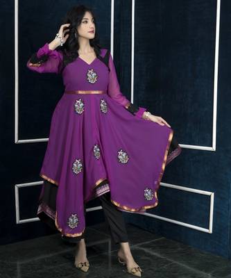Pink embroidered georgette asymmetrical  kurta 3