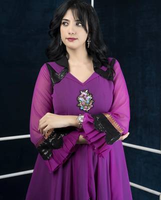 Pink embroidered georgette asymmetrical  kurta 5