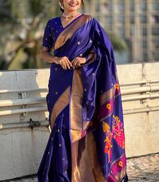 Violet zari woven vitthala god paithani silk blend saree