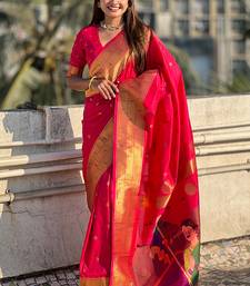 Green zari woven tiny nath meenakari contrast yeola paithani silk blend saree