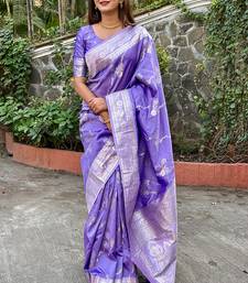 Lavender banarasi jaal soft silk blend zari woven saree