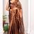 Brown handloom raga tissue dual tone saree with pom pom and blouse