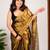 Gold handloom raga tissue dual tone saree with pom pom and blouse