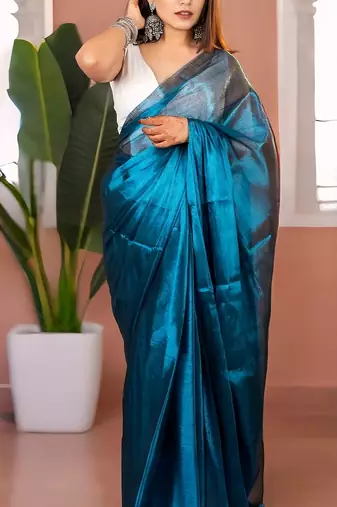 Rama handloom raga tissue dual tone saree with pom pom and blouse