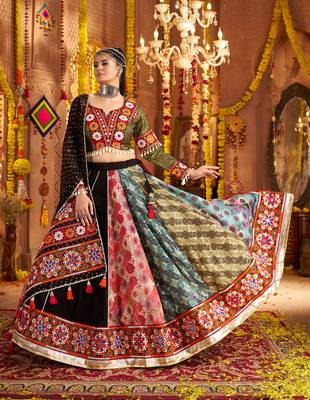 Black Viscose Rayon Lehenga Choli with Thread Embroidery & Mirror Work     Navratri Special 1