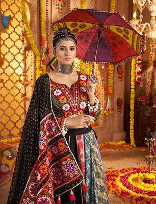 Black Viscose Rayon Lehenga Choli with Thread Embroidery & Mirror Work     Navratri Special 3