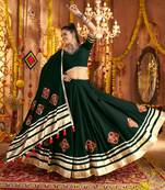 Green Viscose Rayon Lehenga Choli with Thread Embroidery & Mirror Work     Navratri Special