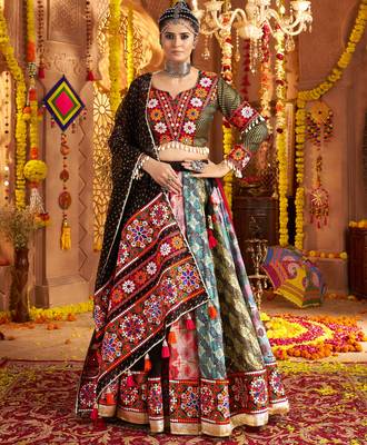 Black Viscose Rayon Lehenga Choli with Thread Embroidery & Mirror Work     Navratri Special 7
