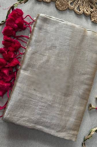 Chiku handloom raga tissue dual tone saree with pom pom and blouse