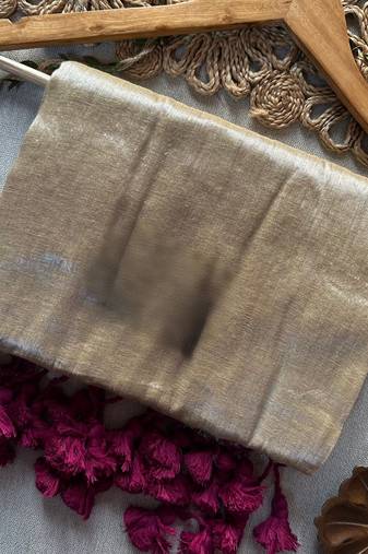 Chiku handloom raga tissue dual tone saree with pom pom and blouse