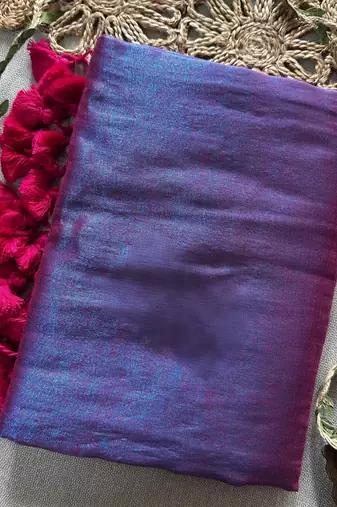 Lavender handloom raga tissue dual tone saree with pom pom and blouse