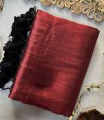 Maroon handloom raga tissue dual tone saree with pom pom and blouse