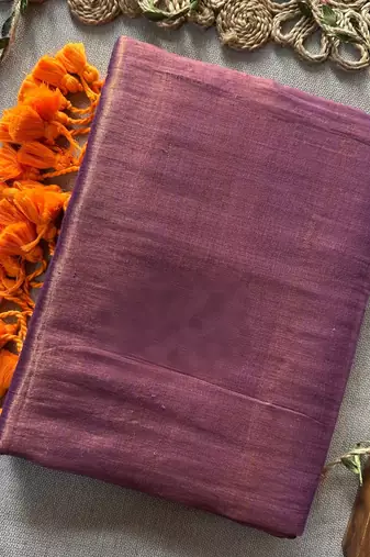 Light lavender handloom raga tissue dual tone saree with pom pom and blouse