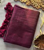 Wine handloom raga tissue dual tone saree with pom pom and blouse