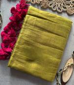 Yellow handloom raga tissue dual tone saree with pom pom and blouse