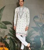 white viscose silk thead with sequins embroidered straight kurta