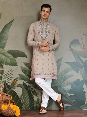 silk with sequins embroidered beige straight kurta 1