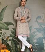 silk with sequins embroidered beige straight kurta
