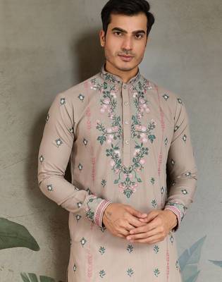 silk with sequins embroidered beige straight kurta 3
