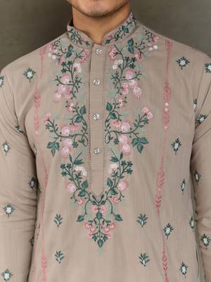 silk with sequins embroidered beige straight kurta 4