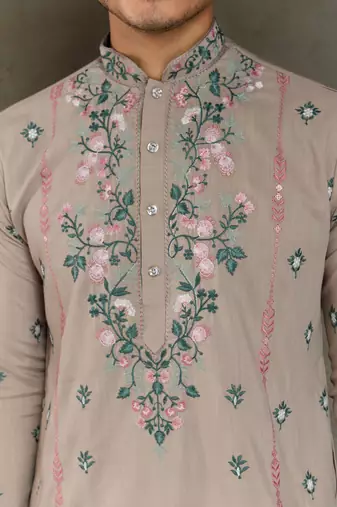 silk with sequins embroidered beige straight kurta