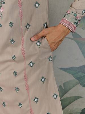 silk with sequins embroidered beige straight kurta 5