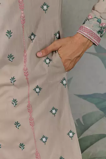 silk with sequins embroidered beige straight kurta