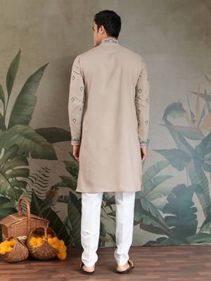 silk with sequins embroidered beige straight kurta 6