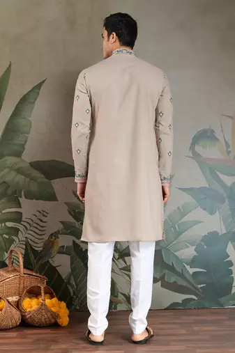 silk with sequins embroidered beige straight kurta