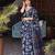 Blue chanderi silk with gold border patti digital printed saree