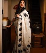 Black linen zari with digital saree with blouse