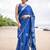 Blue linen zari with digital saree with blouse.