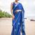 Blue linen zari with digital saree with blouse.