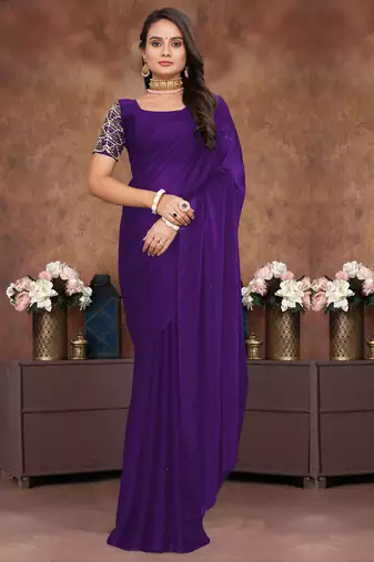 Purple crush silk saree with stone work