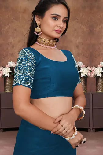 Lightblue crush silk saree with stone work