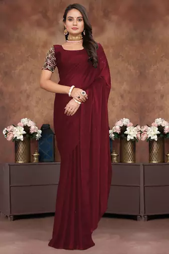 Maroon crush silk saree with stone work